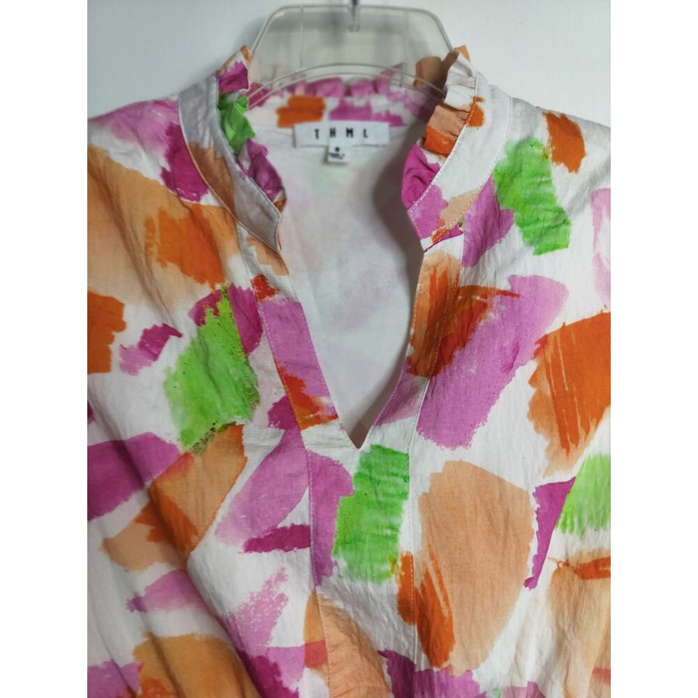 5585) THML Multi Watercolor Smocked Print Flutter Dress Small - Picture 5 of 10